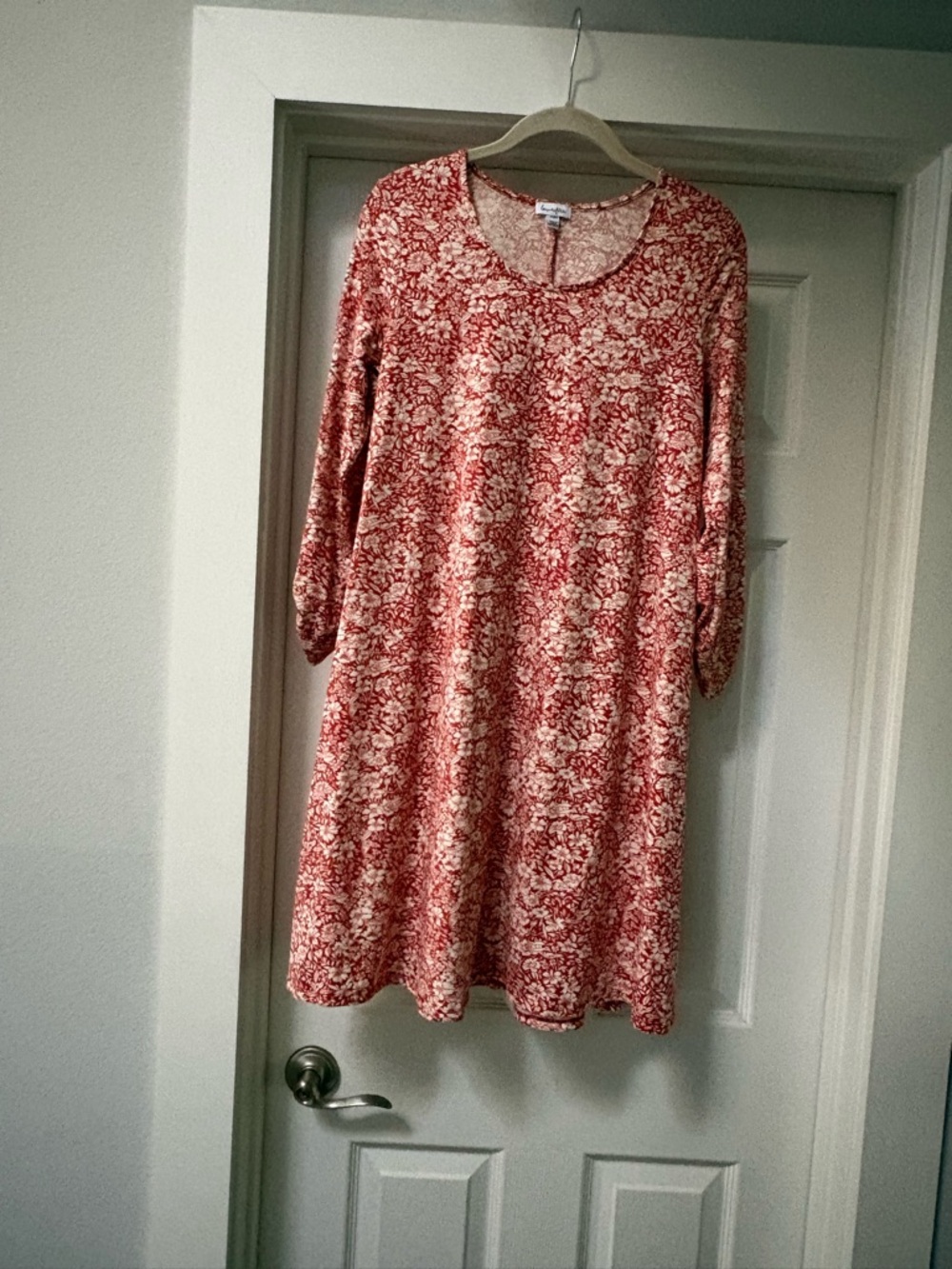 love, Fire Red and Cream Floral Long Sleeve Swing Dress